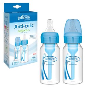شیشه شیر 120 میل باریک آپشن پلاس آبی دو عددی دکتر براون