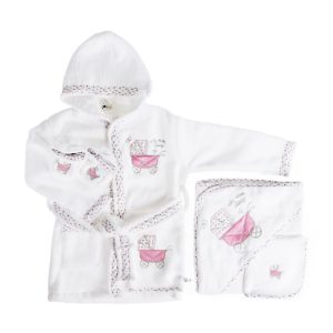 ست حوله نوزادی 5 تکه طرح کالسکه صورتی بیبی فورلایف Baby4life