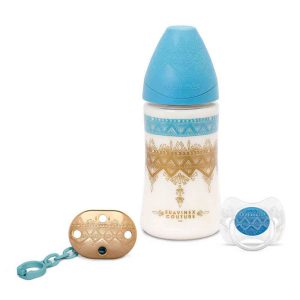 ست شیشه شیر، پستانک و بند پستانک لوکس آبی سواوینکس Suavinex