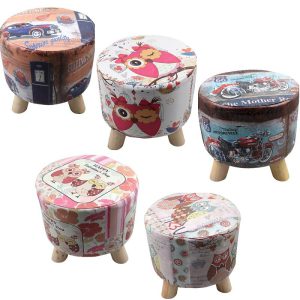 پاف چرمی کودک مدل گرد طرح دار