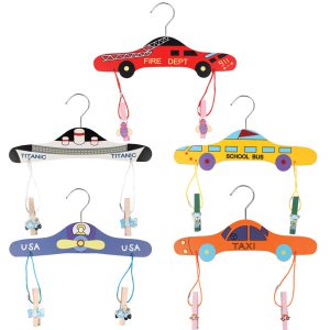 جالباسی چوبی طرح دار با گیره عروسکی