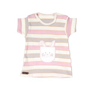 بلوز آستین کوتاه طرح راه راه خرگوش برگ سبز Barge Sabz