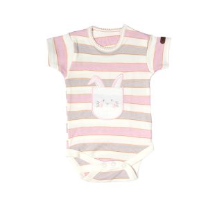 زیر دکمه دار آستین کوتاه طرح راه راه خرگوش برگ سبز Barge Sabz