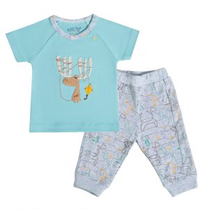 ست بلوز آستین کوتاه با شلوار طرح گوزن نیلی Nili