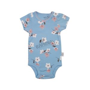 زیر دکمه دار آستین کوتاه طرح لاولی گلدار نیلی Nili