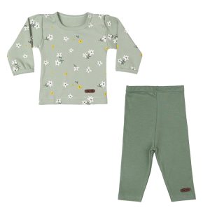 ست بلوز آستین بلند با شلوار طرح سبز گل تیک تاک Tiktak