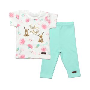 ست بلوز آستین کوتاه با شلوار طرح دو خرگوش تیک تاک Tiktak