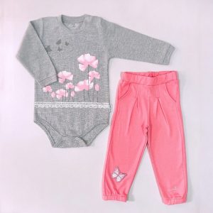 ست زیر دکمه ای بلند و شلوار بچه گانه دخترانه طرح فلاور به آوران