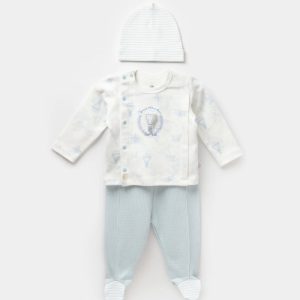 ست سه تکه مانتو، کلاه و شلوار نوزادی طرح بالن آبی بی بیبی