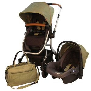 ست کالسکه کریر و ساک لوازم رنگ سبز گوبی بیبی فورلایف BABY4LIFE