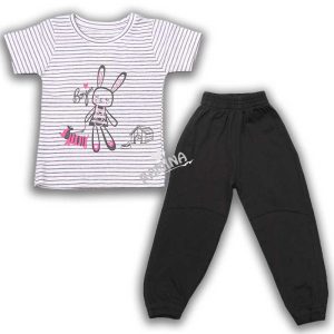 ست بلوز آستین کوتاه با شلوار طرح راه راه خرگوش به آوران Behavaran