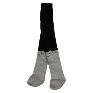 جوراب شلواری داخل کرک طرح گربه طوسی و مشکی Cotton