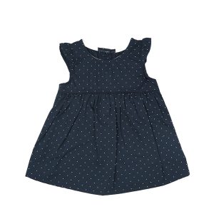 سارافون دخترانه کتان خالدار سرمه ای کد 8123