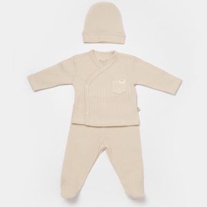 ست سه تکه مانتو، کلاه و شلوار نوزادی طرح Smile بی ارگانیک