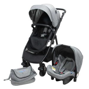 ست کالسکه کریر و ساک لوازم طوسی مدل دلوکس بیبی فورلایف BABY4LIFE