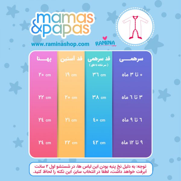 جدول سایز سرهمی جوراب دار ماماز پاپاز Mamas Papas