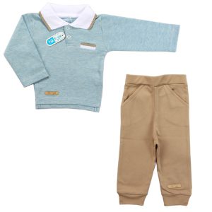 ست بلوز آستین بلند با شلوار پسرانه آبی ملانژ تیک تاک Tiktak