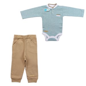 ست زیر دکمه ای آستین بلند با شلوار پسرانه آبی ملانژ تیک تاک Tiktak