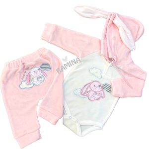 ست زیر دکمه ای و شلوار مخملی نوزاد دخترانه باولی Bavli