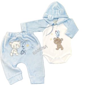 ست زیردکمه ای و شلوار مخملی نوزاد باولی Bavli