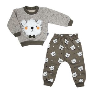 ست بلوز آستین بلند و شلوار نوزادی پسرانه خرس جنتلمن قهوه ای Baby hi