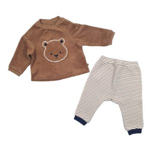 ست بلوز و شلوار مخملی نوزادی طرح خرس قهوه ای