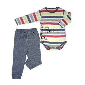 ست زیر دکمه ای آستین بلند با شلوار پسرانه طرح ببر برگ سبز Barge Sabz