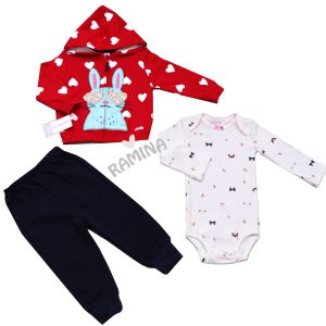 ست 3 تکه سویشرت ، زیر دکمه دار و شلوار دخترانه طرح خرگوش عینکی کارترز Carters