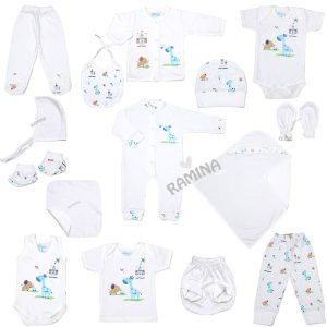 ست 15 تکه بیمارستانی نوزاد دخترانه طرح زرافه آبی دامون بیبی Damon baby