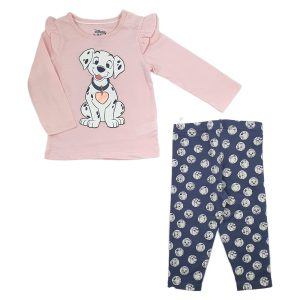 ست بلوز آستین بلند و شلوار نخی دخترانه طرح سگ