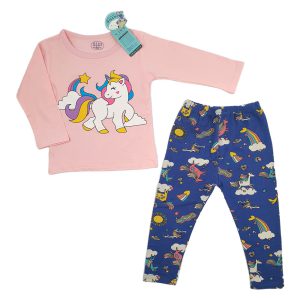 ست بلوز آستین بلند و شلوار نخی دخترانه طرح یونیکورن