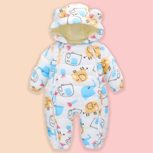 کاپشن سرهمی کلاه دار نوزاد پسرانه طرح فیل