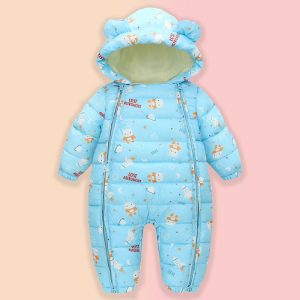 کاپشن سرهمی کلاه دار نوزادی پسرانه طرح فضایی