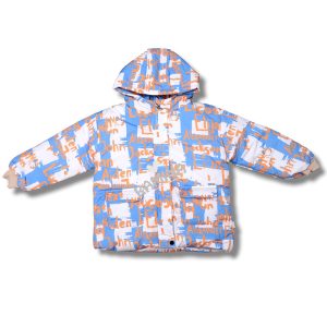 کاپشن کلاه دار نوزادی پسرانه آبی طرح انگلیسی