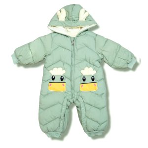 کاپشن سرهمی کلاه دار نوزادی سبز طرح گوزن