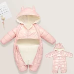 کاپشن سرهمی کلاه دار نوزادی دخترانه صورتی طرح گاو - 9-%d8%aa%d8%a7-12-%d9%85%d8%a7%d9%87