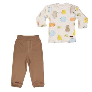 بلوز آستین بلند با شلوار نسکافه ای طرح جوجه تیغی تیک تاک Tik Tak