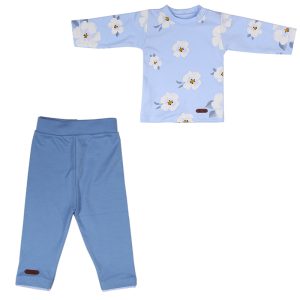 ست بلوز آستین بلند با شلوار طرح آبی گل تیک تاک Tiktak