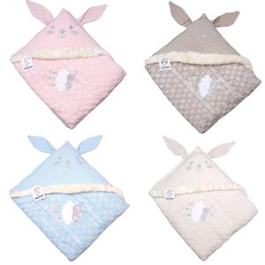 پتو بافتنی کلاهدار نوزاد طرح خرگوش دولانو Dolano