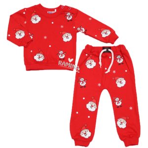 ست بلوز شلوار نوزاد و کودک قرمز طرح بابانوئل epack