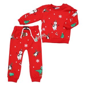 ست بلوز شلوار نوزادی قرمز طرح کریسمس epack