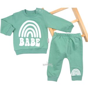 ست بلوز و شلوار پسرانه طرح رنگین کمان سبز Benzer bebe