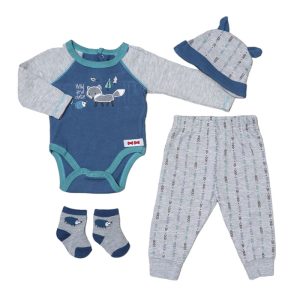 ست لباس زیر دکمه ای با شلوار پسرانه طرح روباه سرمه ای Dapper Dudu