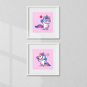 تابلو اتاق کودک 2 عددی طرح یونیکورن