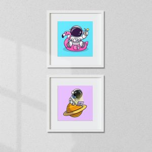 تابلو اتاق کودک 2 عددی طرح فضایی