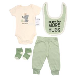 ست لباس زیر دکمه ای با شلوار و پیشبند پسرانه طرح فیل Style