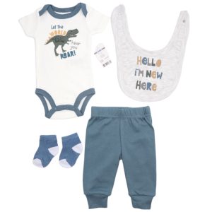 ست لباس زیر دکمه ای با شلوار و پیشبند پسرانه طرح دایناسور Style