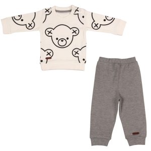 بلوز آستین بلند و شلوار اسپرت طرح خرس تدی سفید تیک تاک Tik Tak