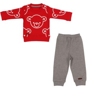 بلوز آستین بلند و شلوار اسپرت طرح خرس تدی قرمز تیک تاک Tik Tak