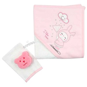 ست حوله کلاهدار و لیف نوزاد دخترانه اک بیبی Ekebaby